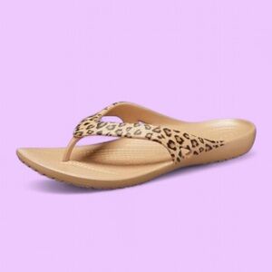 Crocs Kadee II Leopard Print Flip Flops Sandals Womens 11 Tan Comfort Non-Slip